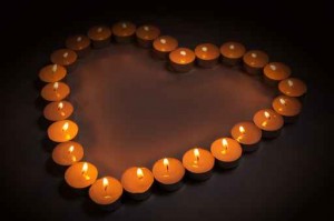 love symbol made from candles